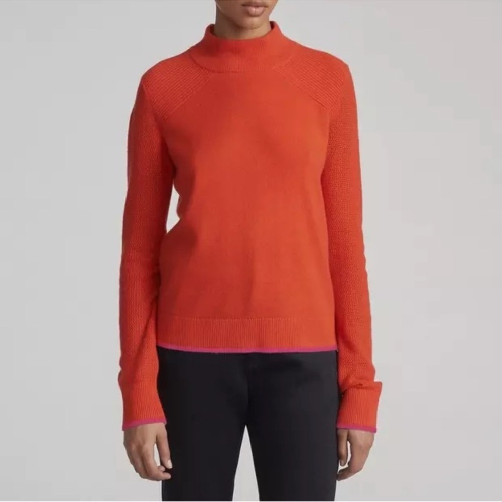 Rag & Bone Yorke Mock Neck Cashmere Sweater Orange Pink Trim Size M